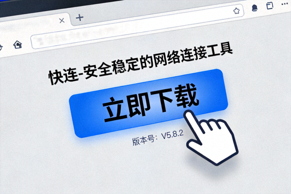 电脑浏览器中显示快连官方下载页面，鼠标指针正点击下载按钮